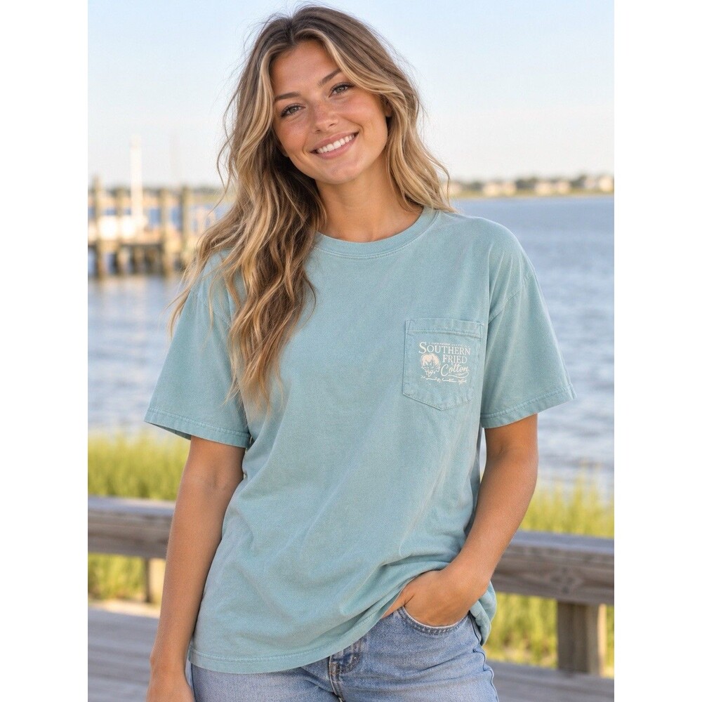 Southern Fried Cotton Lobster Pocket T Shirt XL Comfort Colors Seafoam Blue